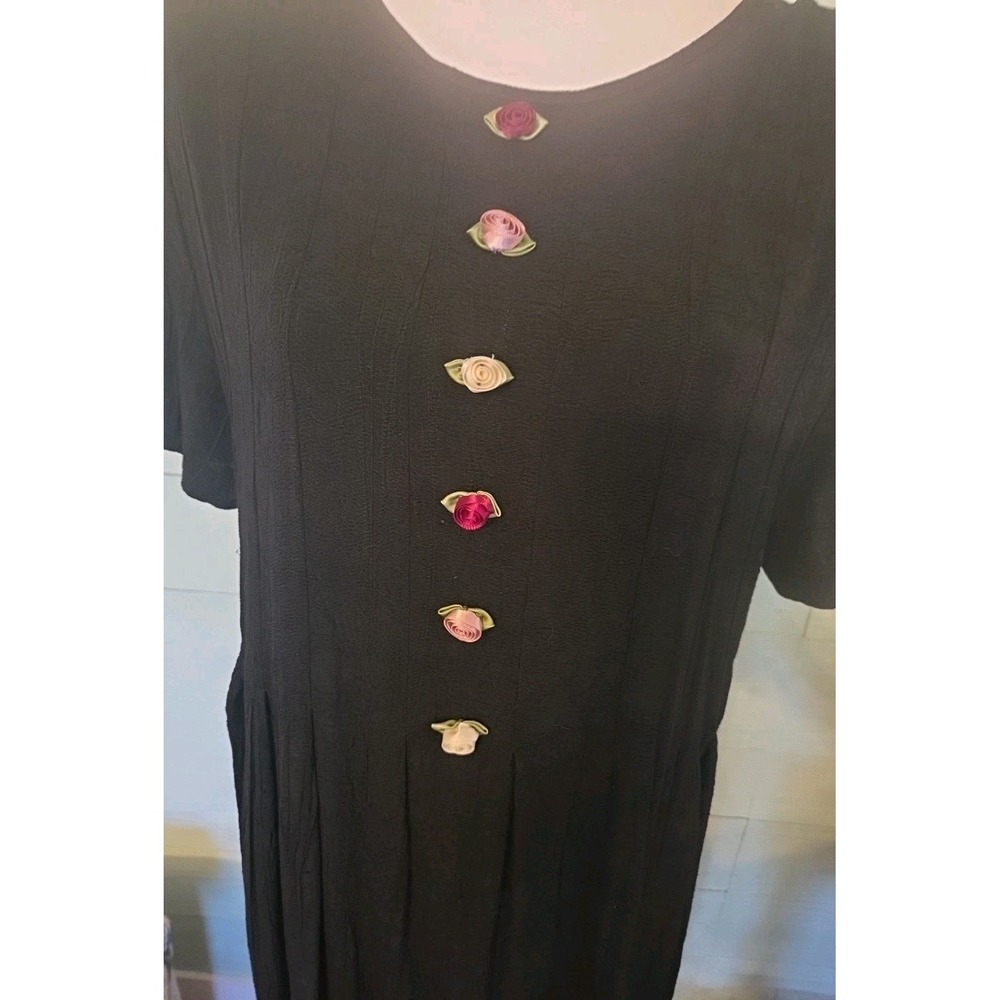 Vintage Black MaxiDress by JBS Limited Tie Back Rose Embellished Prairie Style - Picture 7 of 8